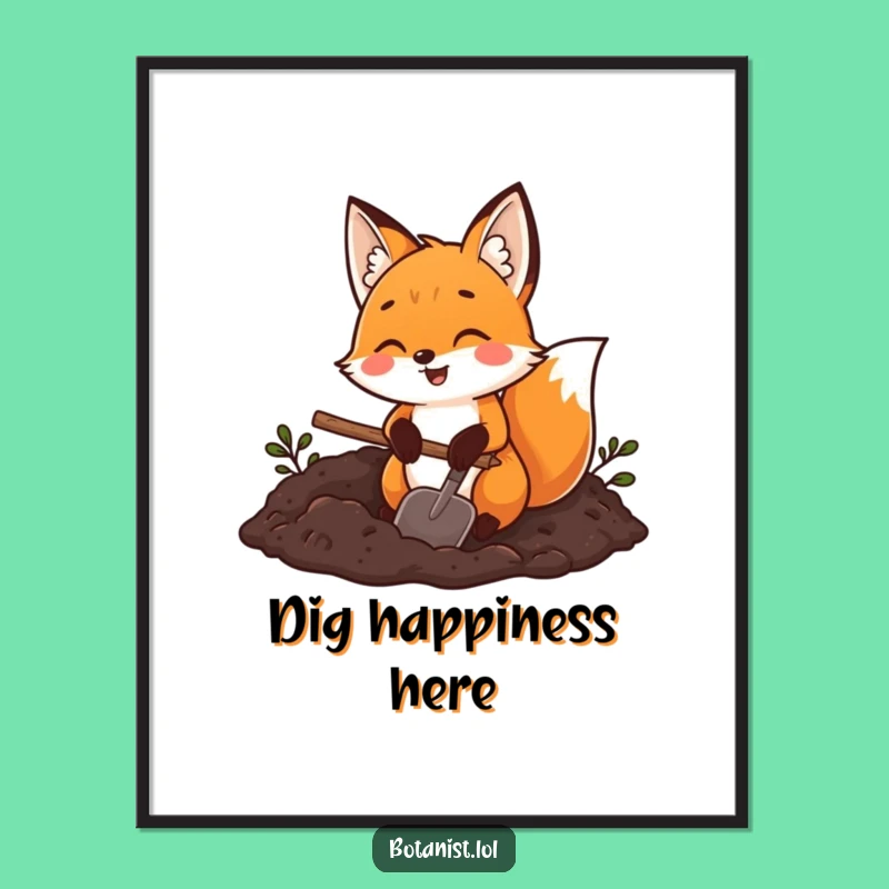 Funny Fox Gardener Poster: Wall Art of a Fox's Joyful Gardening Moment