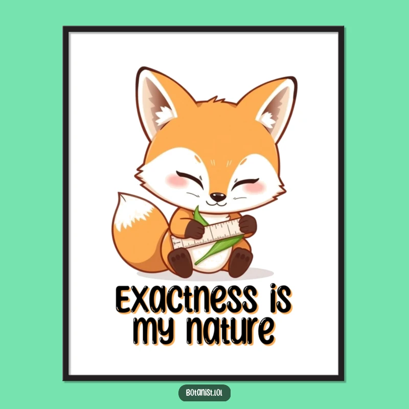 Funny Fox Measuring Leaf Poster: Hilarious Nature Art for Your Home or Office Decor