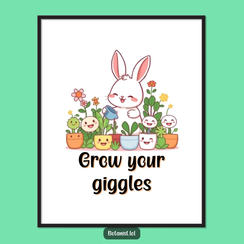 Funny Rabbit Gardener Poster: Wall Art of a Rabbit's Happy Plant Paradise