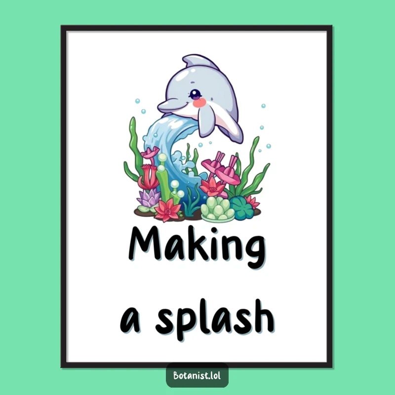 Funny Dolphin Splash Poster: Aquatic Art, Underwater Fun Wall Gift