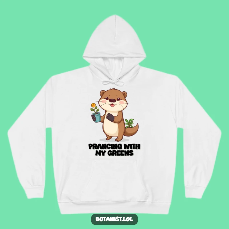 Funny Otter Gardener Hoodie, Cozy Playful Otter with Plant, Warm Funny Gift