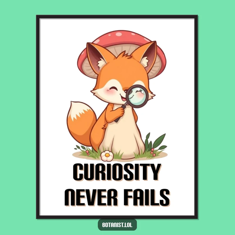Funny Free Printable Wall Art: Fox & Mushroom Exploration - Downloadable Decor for Curiosity!