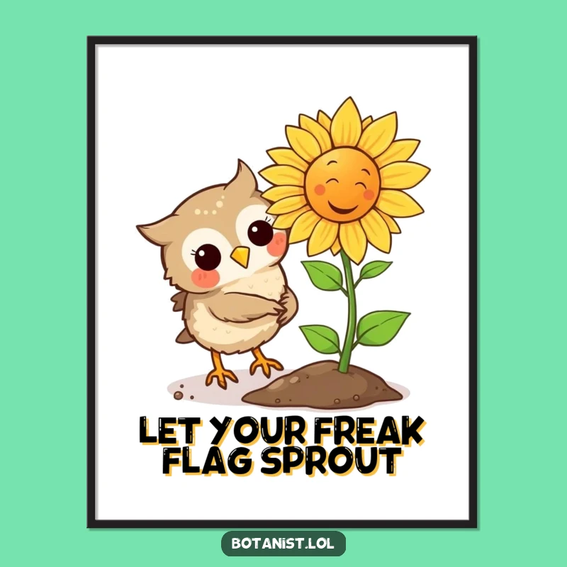 Free Printable Owl Wall Art: Laughing Sunflower Sprout, Funny Downloadable Decor