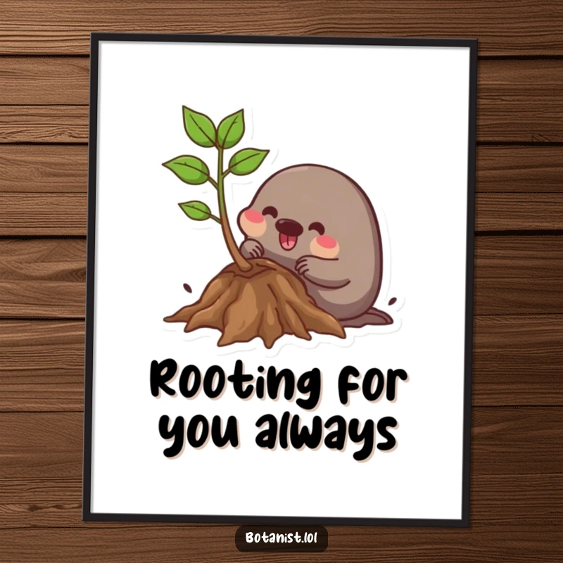 Funny Free Printable Wall Art: Mole enthusiastically digs around plant roots, a quirky piece of DIY art.