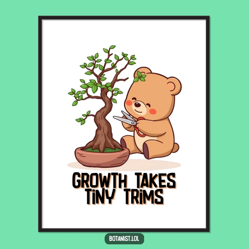 Funny Free Printable Wall Art: Bear Bonsai Pruning - Quirky Downloadable Decor