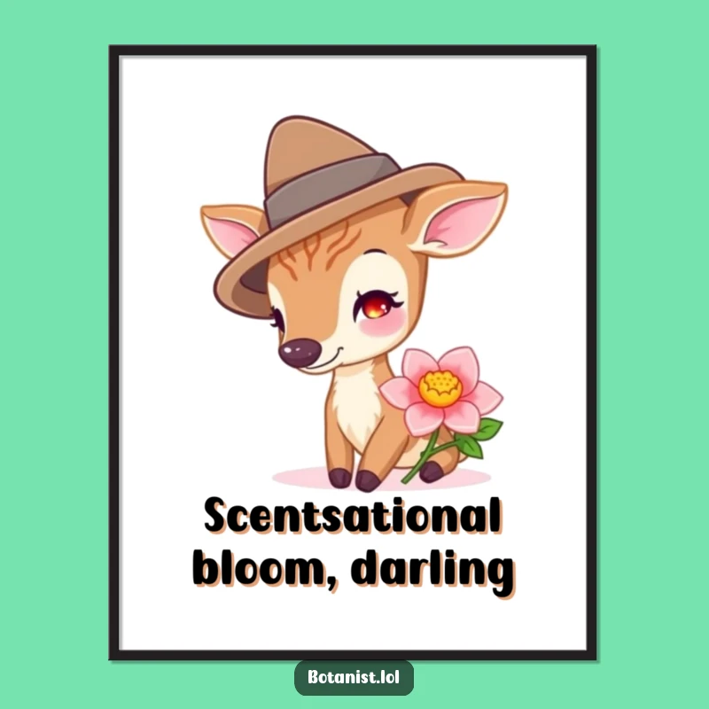 Funny Free Printable Wall Art: Deer Hat Bloom Cartoon Downloadable Poster for Decor