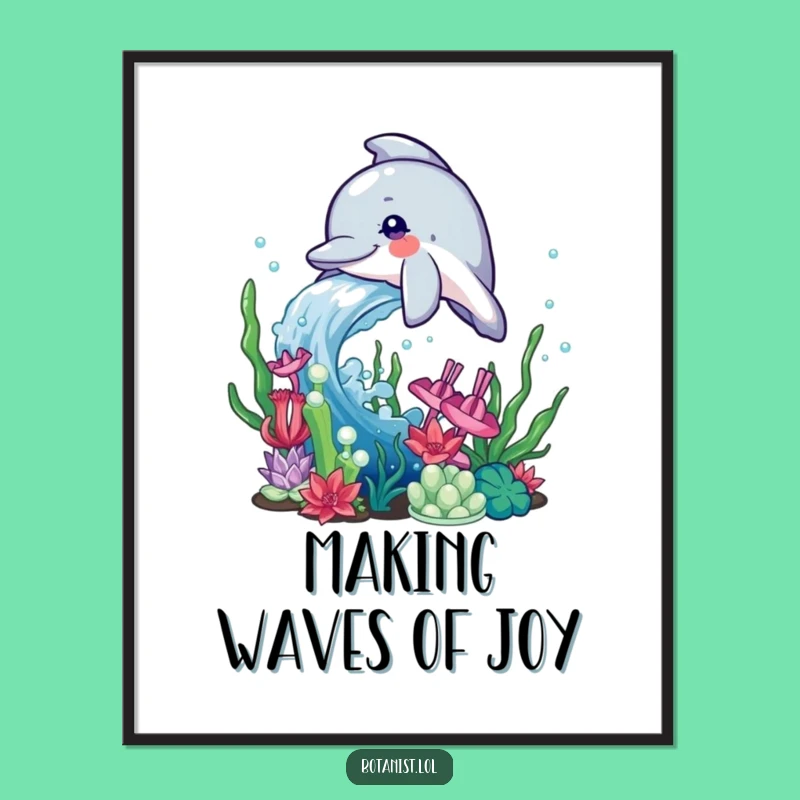Funny Free Printable Wall Art: Dolphin Splashing Plants - Downloadable Art