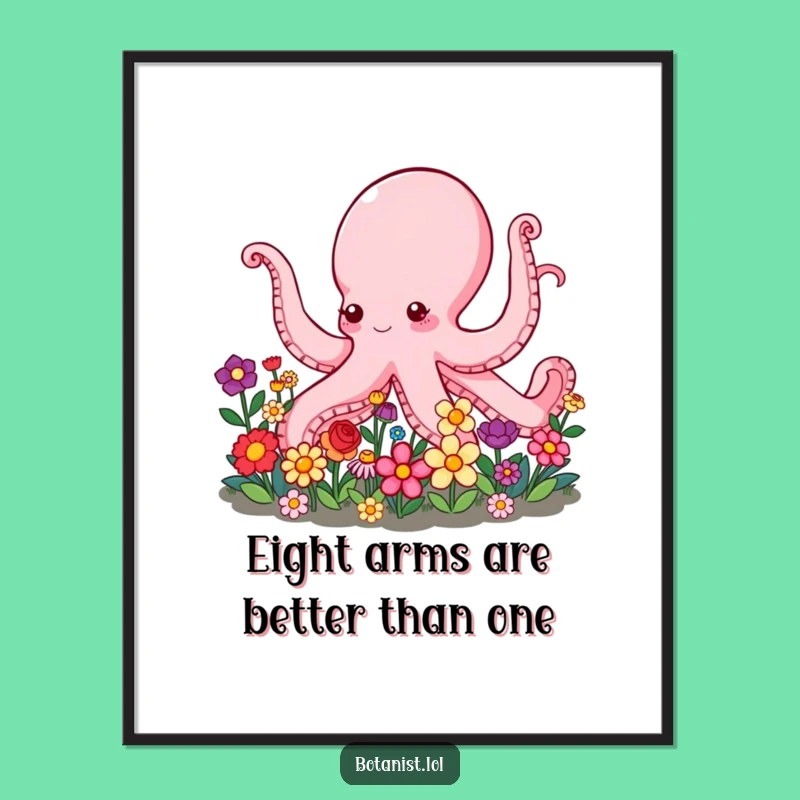 Funny Free Printable Wall Art: Octopus Tending Flower Garden - Downloadable Art