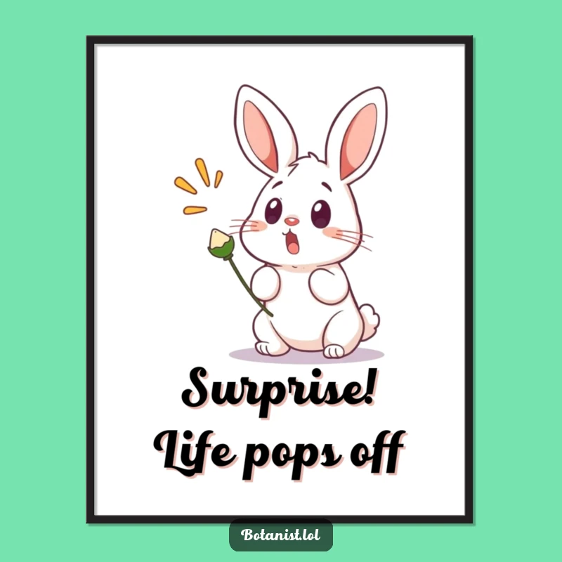 Funny Free Printable Wall Art Surprised Bunny Popping Seed Home Decor