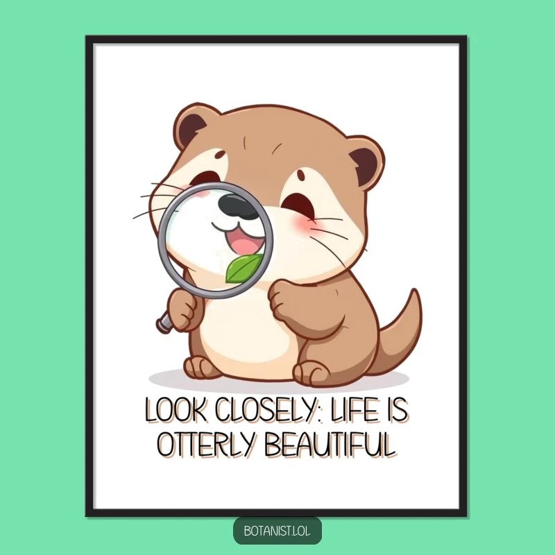 Delighted Otter Magnifying Glass Free Printable Wall Art - Funny Downloadable Art