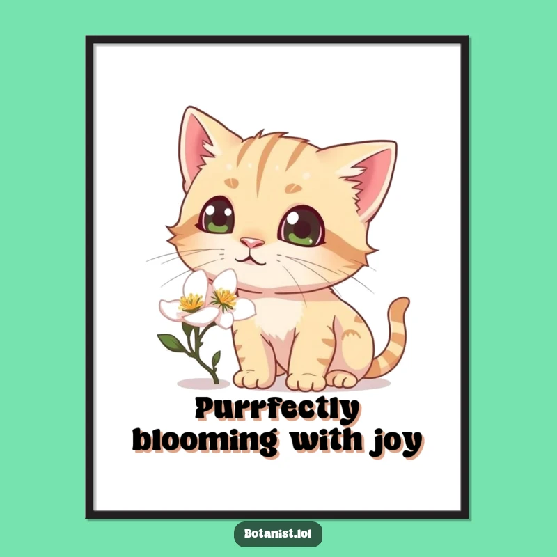 Funny Free Printable Wall Art: Cat Sniffing Flower Humor Downloadable Decor