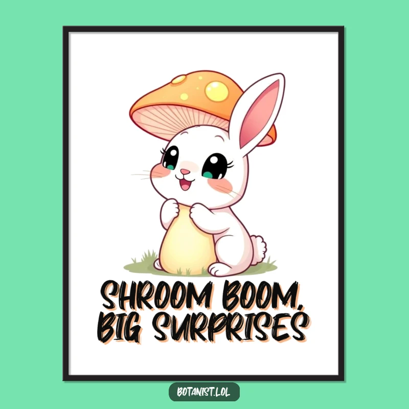 Funny Free Printable Wall Art: Rabbit & Glowing Mushroom - Enchanting Downloadable Decor