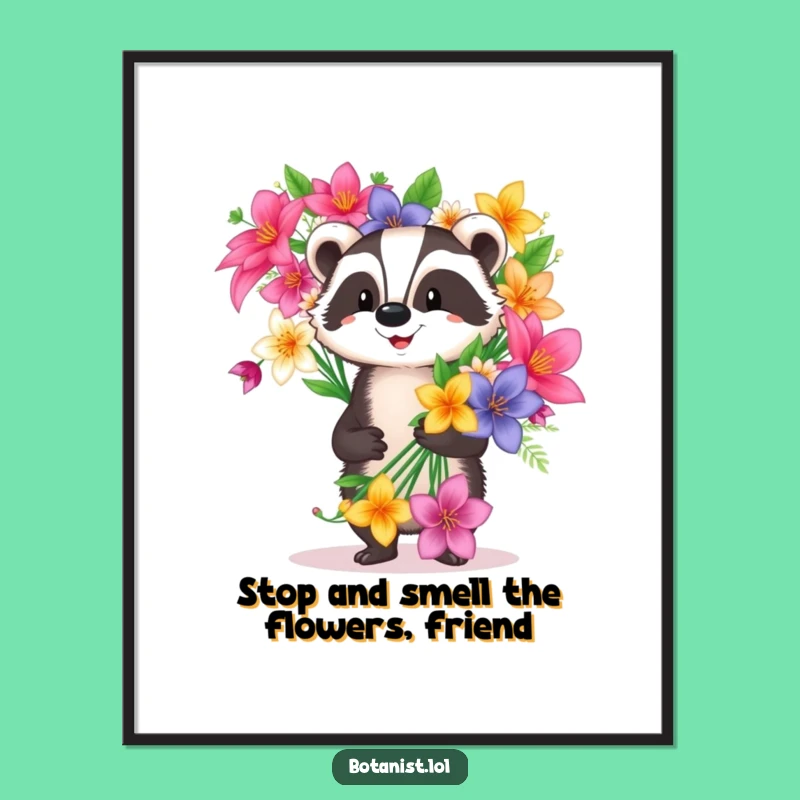 Happy Badger Flower Bouquet Free Printable Wall Art - Funny Downloadable Art