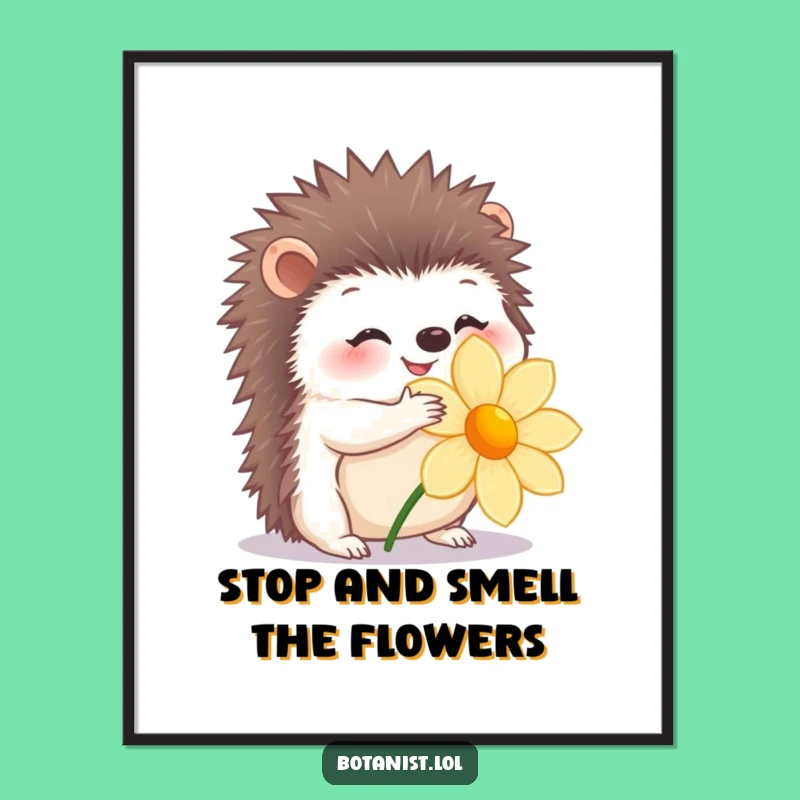 Funny Free Printable Wall Art: Happy Hedgehog Flower Hug - Hilarious Downloadable Decor