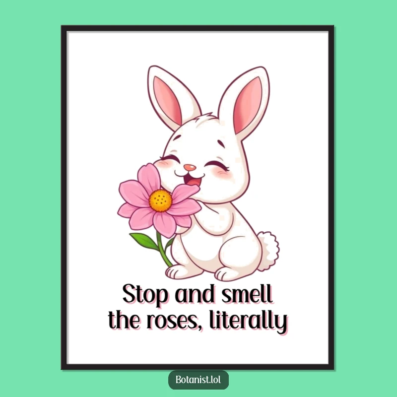 Free Printable Giggling Bunny Flower Art - Funny Downloadable Wall Decor