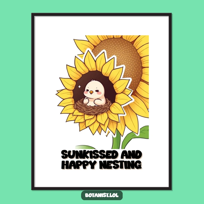 Funny Free Printable Wall Art: Cozy Bird in Sunflower - Whimsical Decor
