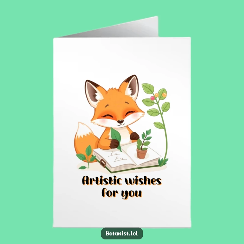 Free Printable Birthday Card: Fox Artist & Leaf - Creative & Funny Birthday Wish!