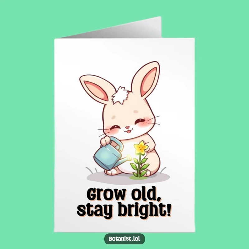 Free Printable Birthday Card: Bunny & Glowing Flower - Funny Downloadable Gift of Growth!