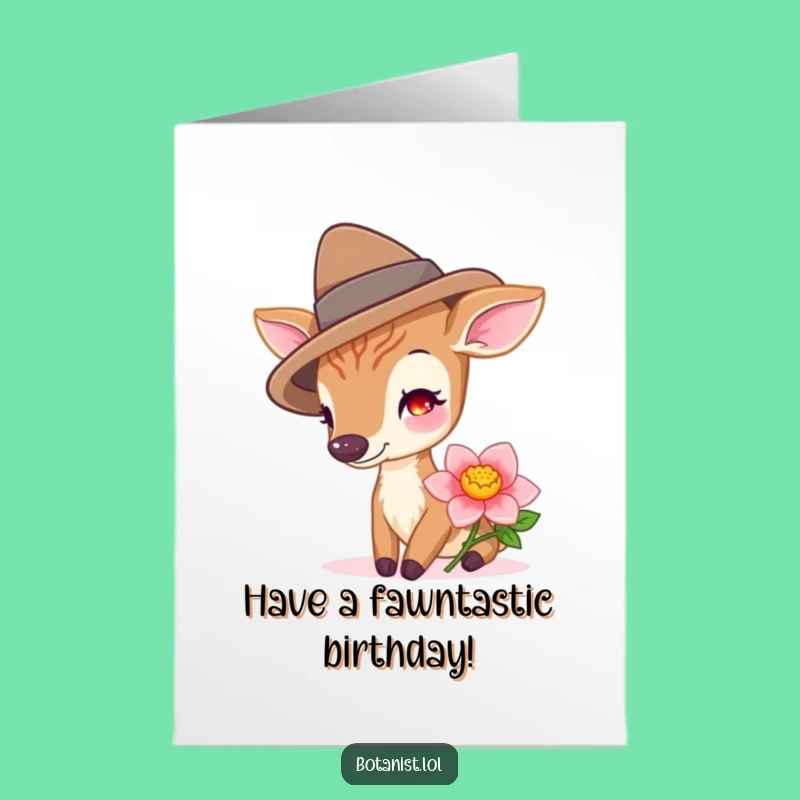 Free Printable Birthday Card: Happy Deer Hat Bloom Funny Downloadable Gift for Nature Lovers