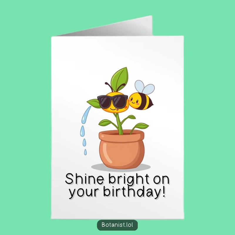 Free Printable Birthday Card: Happy Plant & Bee, Cool Shades, Hilarious Downloadable Gift