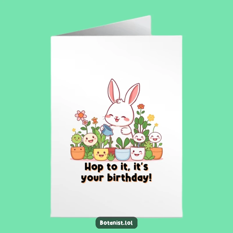 Free Printable Rabbit Birthday Card: Funny Gardener for a Joyful Celebration