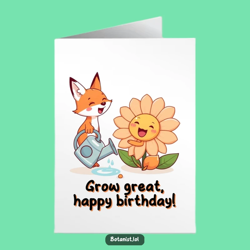 Free Printable Birthday Card: Fox & Flower - Grow Happiness with Humorous Downloads