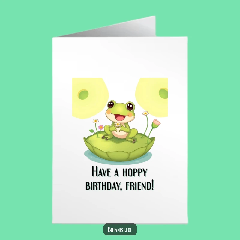 Free Printable Birthday Card: Delighted Frog Lily Pad Funny Downloadable Gift