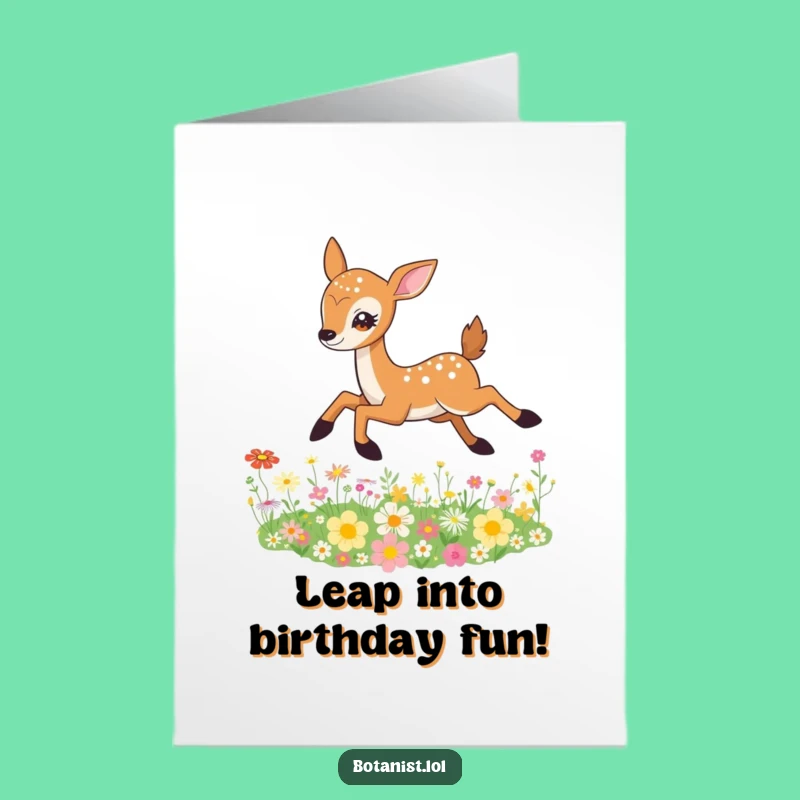 Free Printable Birthday Card: Sparkling Deer Leap - Funny Downloadable Gift