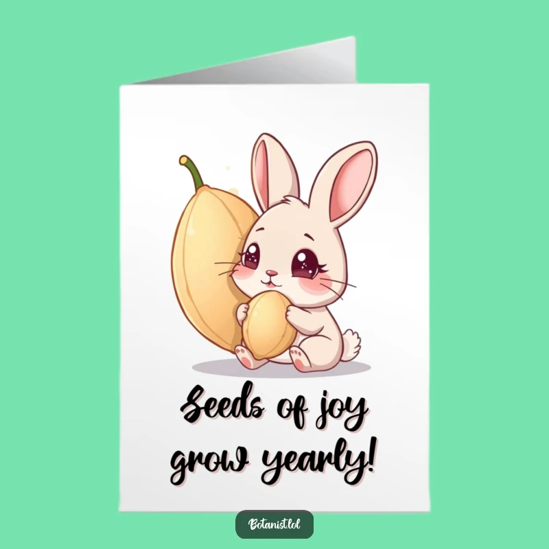 Free Printable Birthday Card: Curious Rabbit & Giant Seed Funny Downloadable Gift