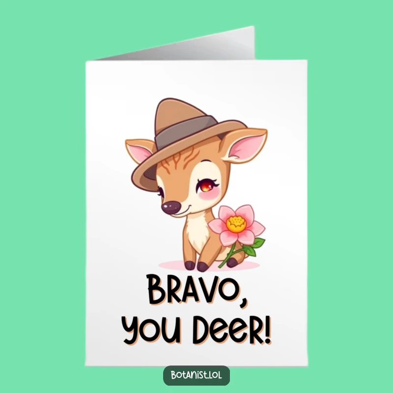 Free Printable Congrats Card: Deer Hat Bloom Surprise Funny Downloadable Gift for New Beginnings