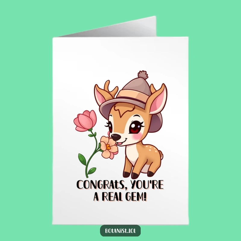 Free Printable Congrats Card: Happy Deer Cheerful Hat Funny Downloadable Gift