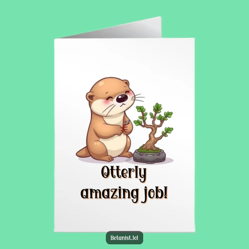 Free Printable Congrats Card: Otter Pruning Bonsai, Downloadable Gift!