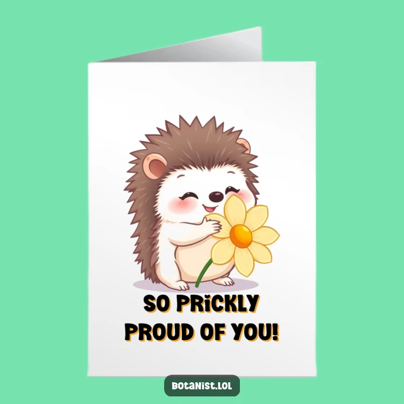 Free Printable Congratulations Card: Hedgehog Flower Hug - DIY Downloadable Gift