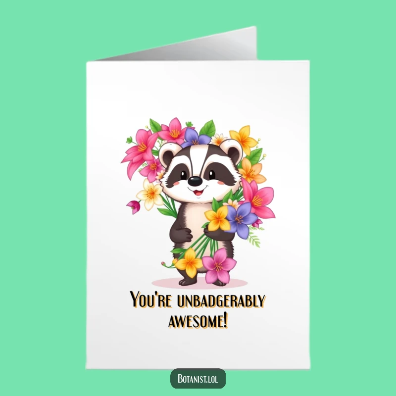 Happy Badger Congratulations Free Printable Card - Funny Flowers Downloadable Gift