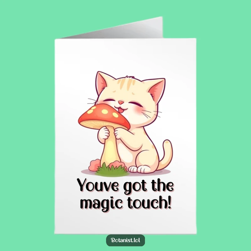 Free Printable Cat Mushroom Congrats Card: Funny Downloadable Gift for Explorers