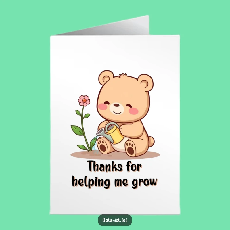Free Printable Thank You Card: Bear Watering Plant - Express Thanks with Care!