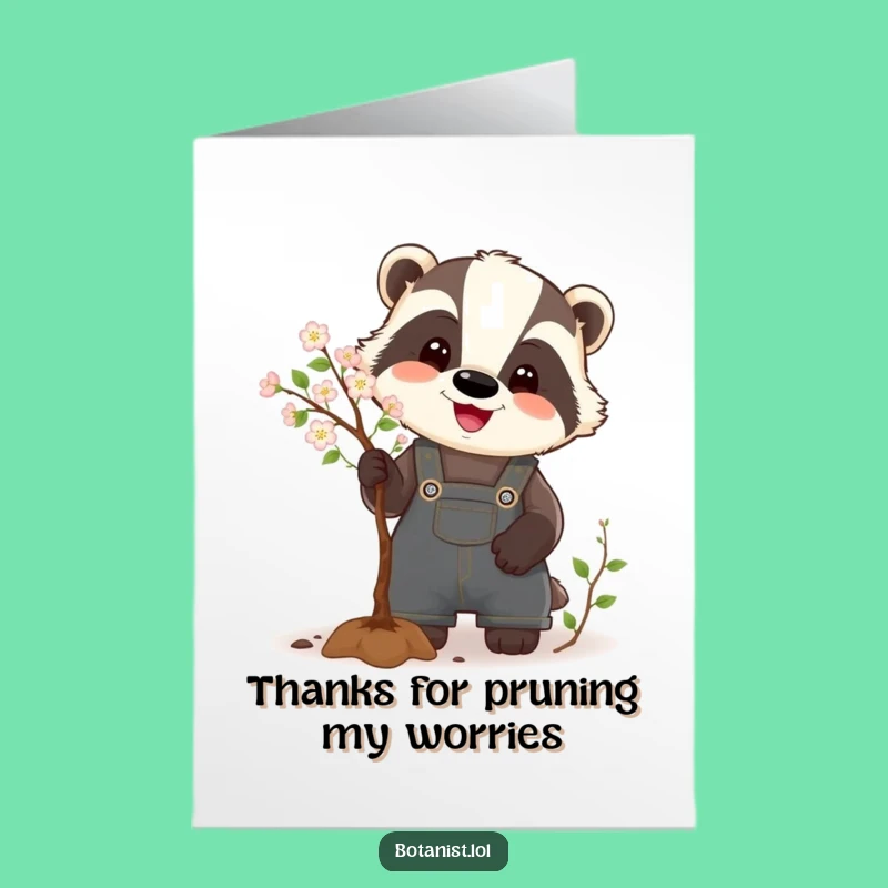 Free Printable Thank You Card: Funny Badger Pruning, Downloadable Gratitude Gift