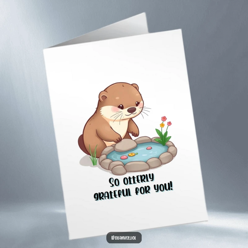 Funny Free Printable Thank You Card: Otter lovingly tends a tiny garden, a charming DIY thank you.
