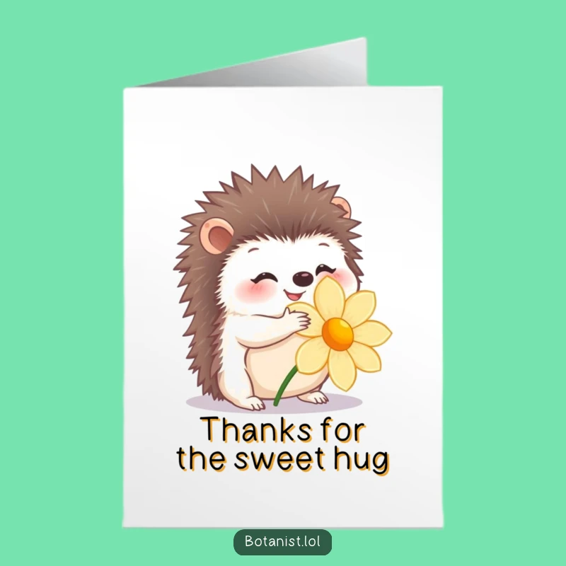 Free Printable Thank You Card: Hedgehog Flower Hug - DIY Downloadable Gift