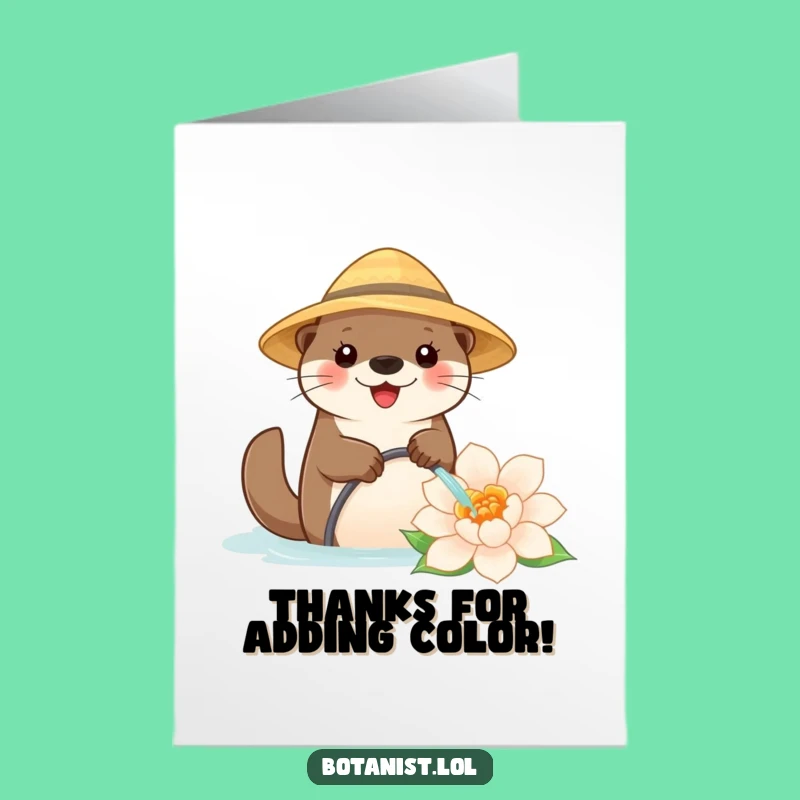 Free Printable Thank You Card Cute Otter Watering Flower Downloadable Gift