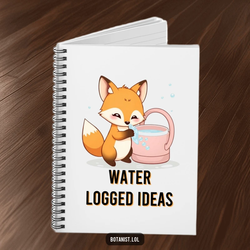 Funny curious fox notebook, dipping paw into soapy water, offering space for playful notes and ideas.