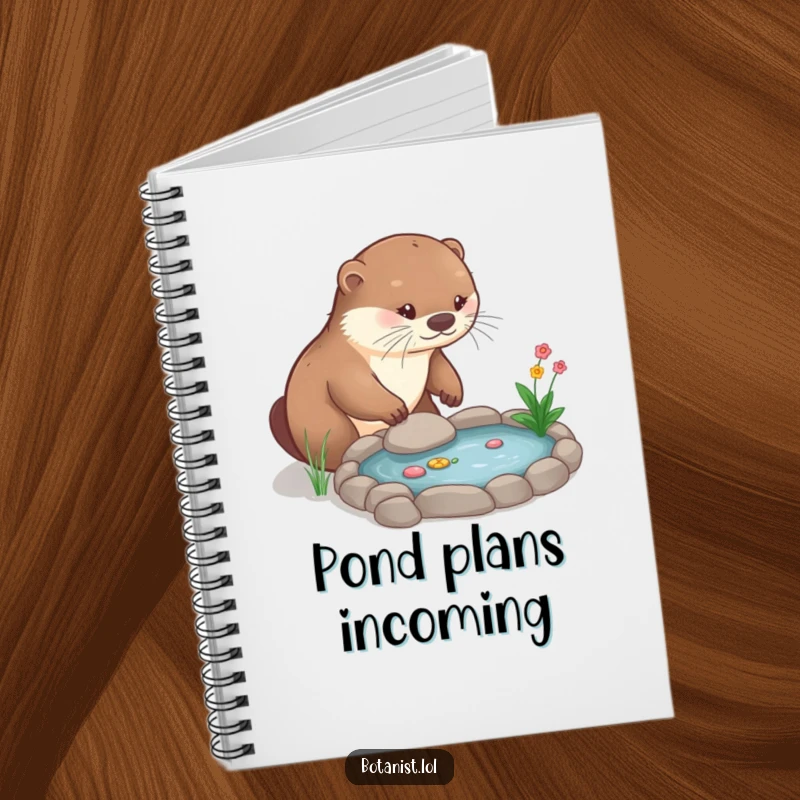 Funny Notebook: A cute otter lovingly tends to a miniature garden pond, ideal for jotting down thoughts with a smile.