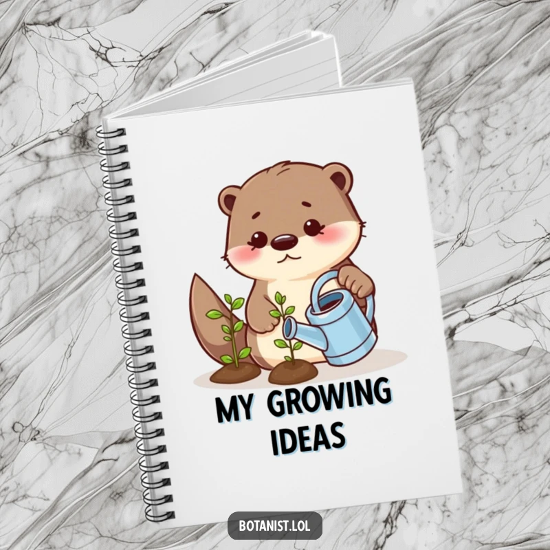 Funny notebook cover with a playful otter watering a smiling seedling, inspiring growth, creativity, and journaling.