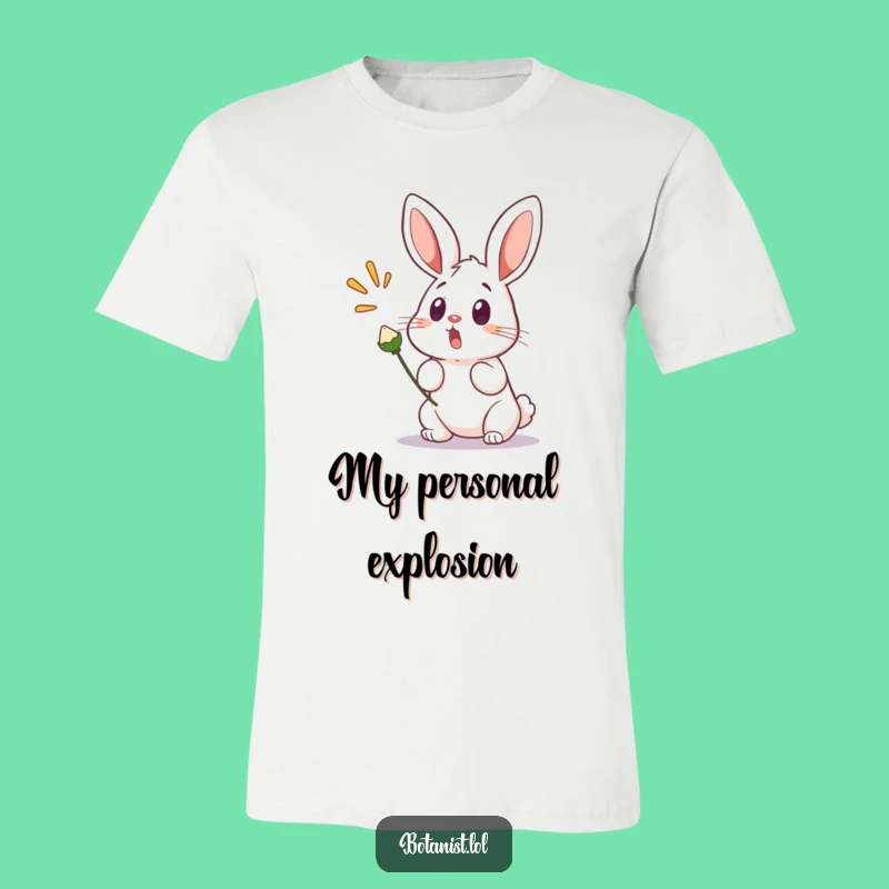 Funny Bunny Startled T-Shirt: Cute Surprised Bunny and Popping Seed Pod, Fun Gift