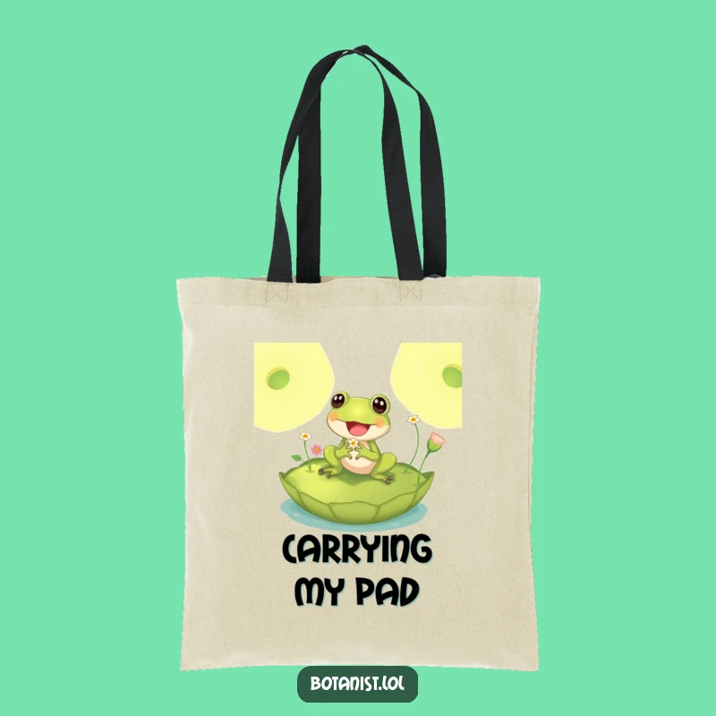 Funny Delighted Frog Lily Pad Tote Bag - Carry Your Essentials with Pondside Charm