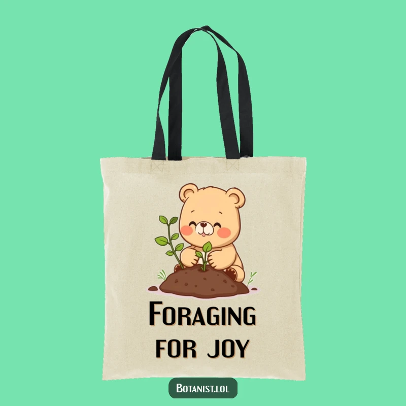 Funny Happy Bear Cub Tote Bag - Cute Gardener Design, Eco-Friendly Gift